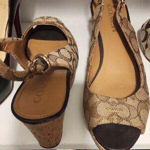 Coach Women's Tan Signature Wedge Sandals